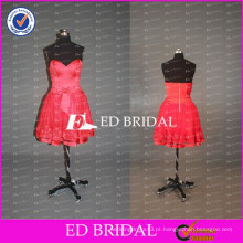 ED Bridal Sweetheart Cetim e Tulle A Line Saia curta Red Vestido de dama de honra Padrões de renda